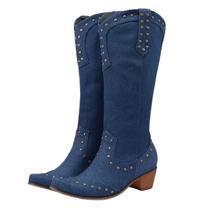 Cowboyboots Denim med Nitar och Blockklack