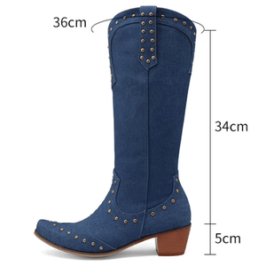 Cowboyboots Denim med Nitar och Blockklack