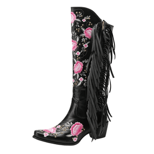 Cowboyboots med blombroderi och fransar
