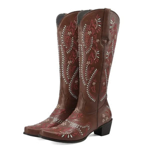 Cowboyboots med broderad design och blockklack Brun / 35