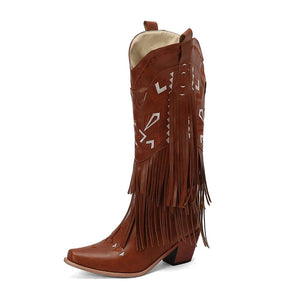 Cowboyboots med broderad design och eleganta fransar