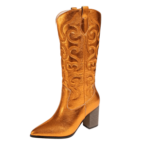 Cowboyboots med broderad metallisk yta och spetsig tå Orange / 35