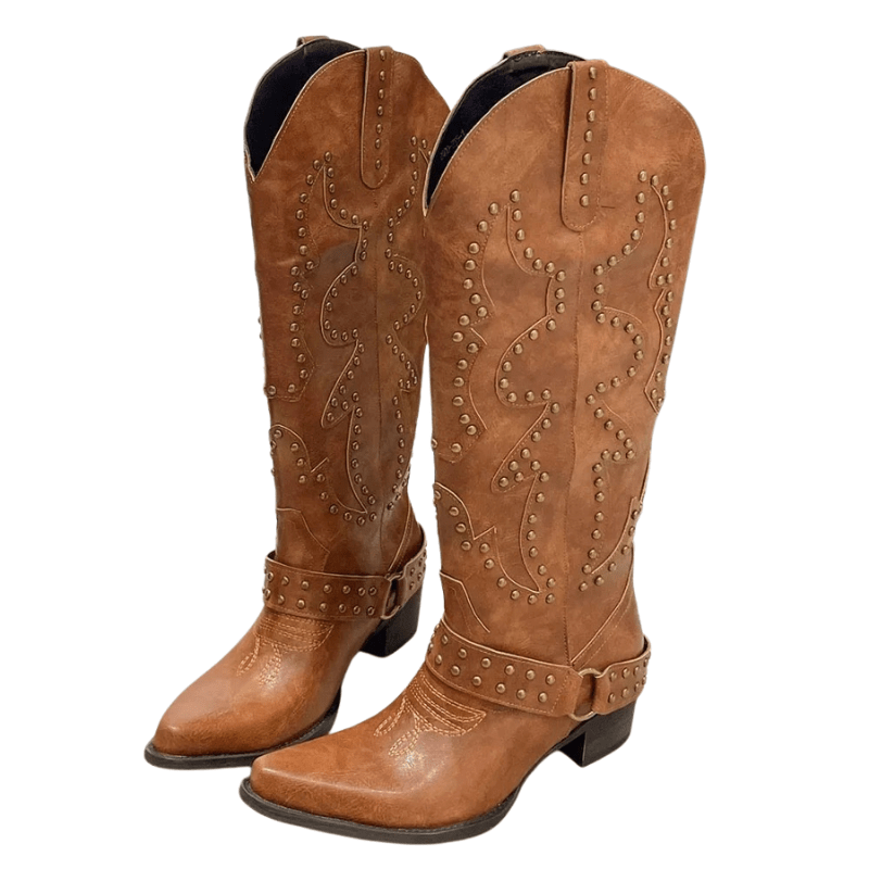 Cowboyboots med Broderade Nitar Brun / 35
