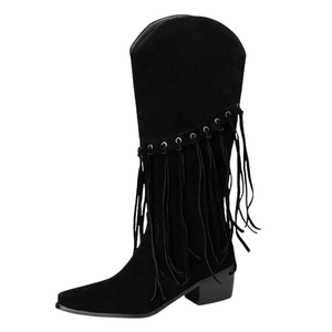 Cowboyboots med fransar i mjuk mockalook Svart / 35