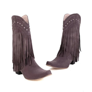Cowboyboots med fransar i mockalook