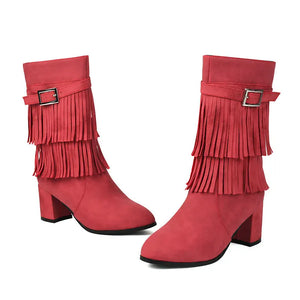 Cowboyboots med fransar och blockklack