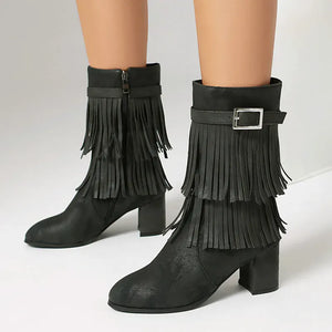 Cowboyboots med fransar och blockklack