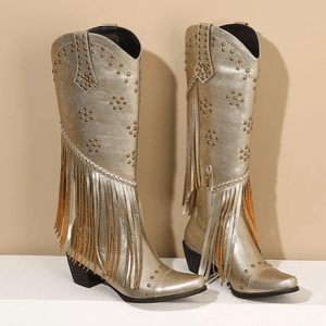 Cowboyboots med Fransar och Präglad Läderlook