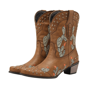 Cowboyboots med Kaktusbroderi och Nitar för Dam