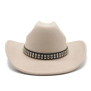 Cowboyhatt i filt med elegant nitbälte Beige / 56-58cm
