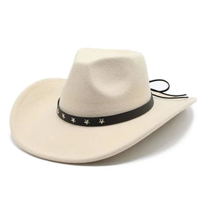 Cowboyhatt i filt med stjärnband Offwhite / 57-58cm
