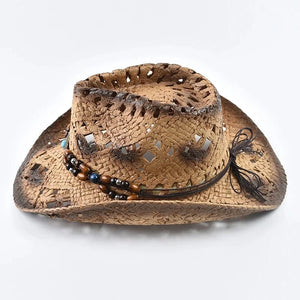 Cowboyhatt i halm med pärlor
