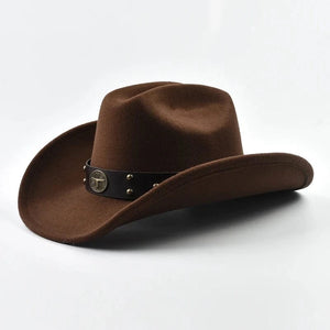 Cowboyhatt i mjuk filt med läderband och nitar Brun / Kan justeras