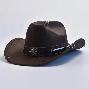 Cowboyhatt i mjuk mockaimitation med stjärndetaljer
