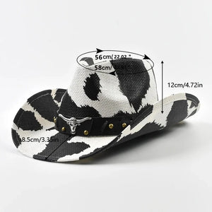 Cowboyhatt med koskinnsmönster Svartvitt koskinn / 56-58cm