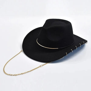 Cowboyhatt med Metallkedja Svart / One Size