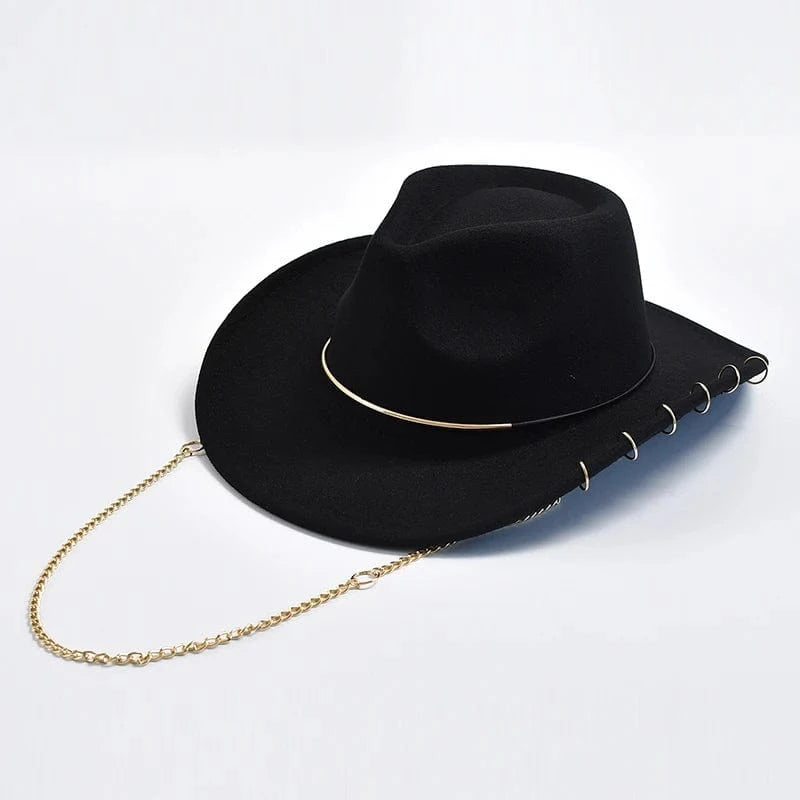 Cowboyhatt med Metallkedja Svart / One Size
