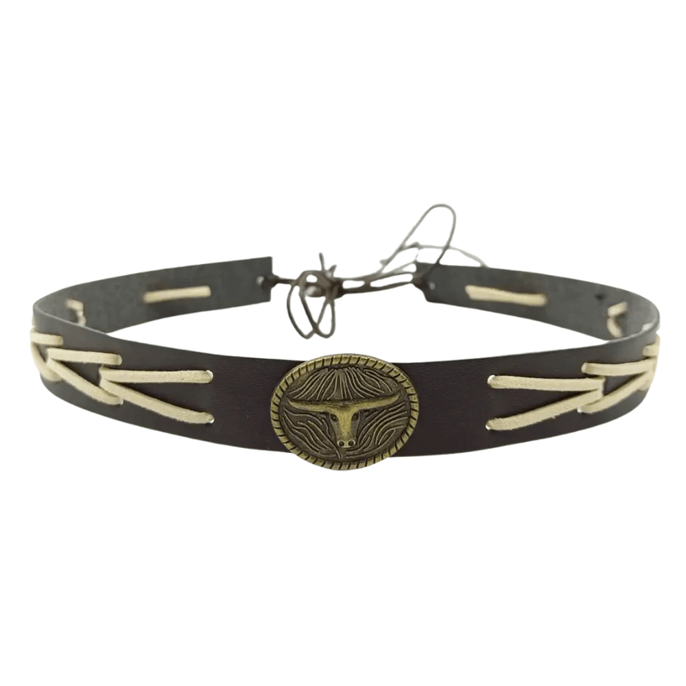 Cowboyhattband antikt tjurhuvud Mörkbrun / 56-58cm
