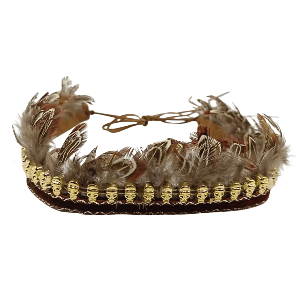 Cowboyhattband med fjädrar och gyllene dödskallar Brun / 56-58cm