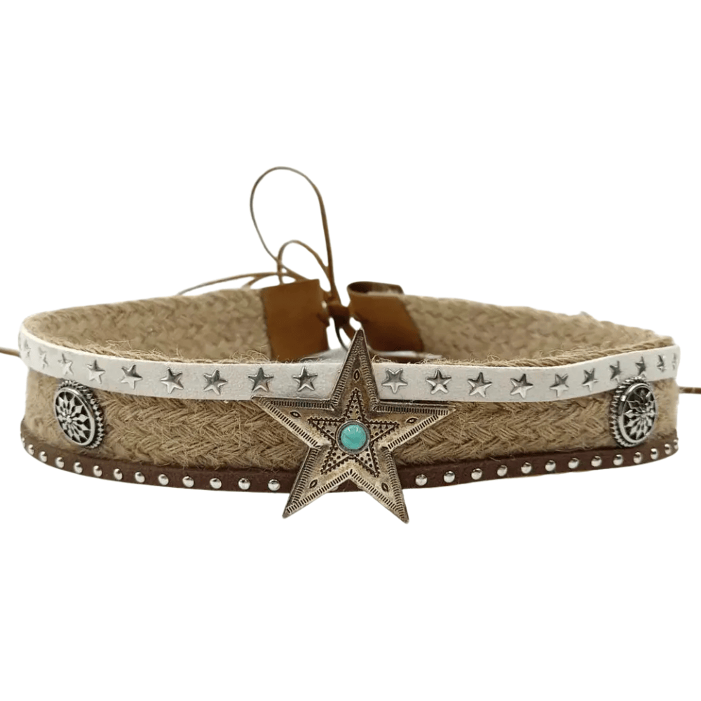 Cowboyhattband med turkosstjärna Beige / 56-58cm