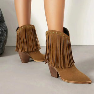 Cowgirl-Ankelboots i Mocka med Fransar