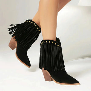 Cowgirl-Ankelboots i Mocka med Fransar