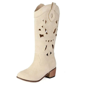 Cowgirl Boots i Mocka med Utskärningar Beige / 35