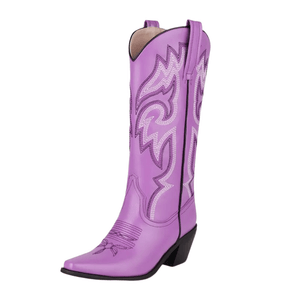 Cowgirl Boots med Broderad Westernstil och Spetsig Tå Lila / 37