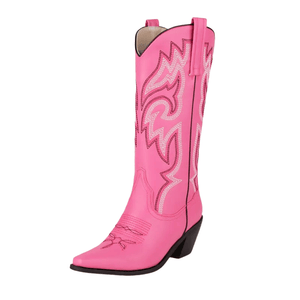 Cowgirl Boots med Broderad Westernstil och Spetsig Tå Rosa / 37