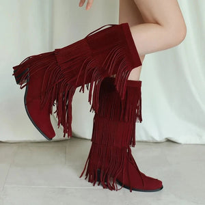 Höga Cowboyboots med Fransar för Dam