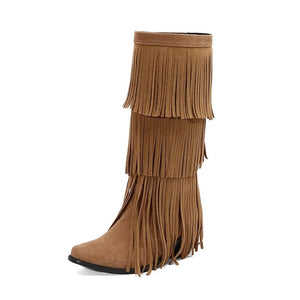 Höga Cowboyboots med Fransar för Dam Brun / 36