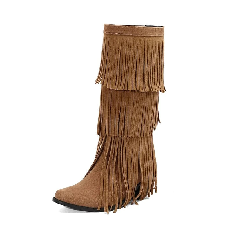 Höga Cowboyboots med Fransar för Dam Brun / 36