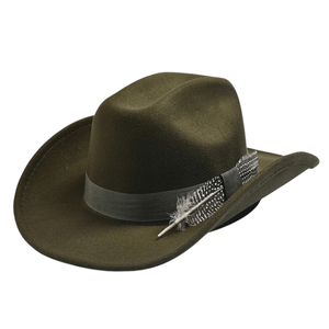 Filt Westernhatt med Fjäder Armégrön / One Size