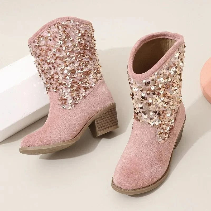Rosa Cowboyboots för Barn med Paljetter