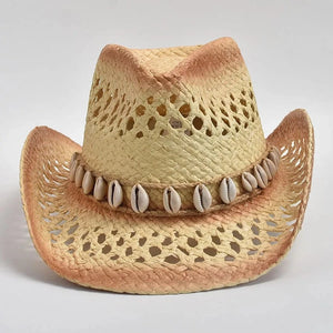 Halmcowboyhatt med snäckband Beige / One Size