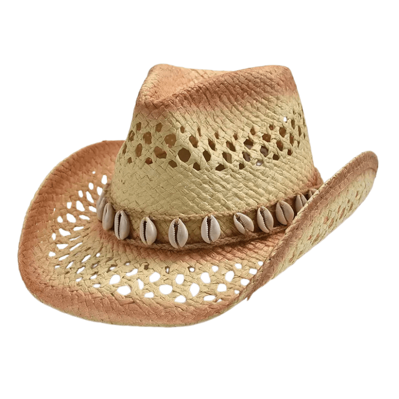 Halmcowboyhatt med snäckband Beige / One Size