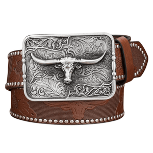 Herr westernbälte rektangulärt longhornspänn Mörkbrun / 120cm