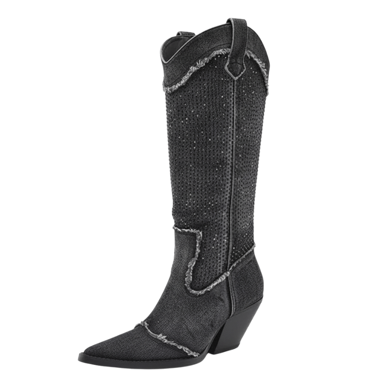Höga Cowboyboots i Denim med Strass Grå / 35