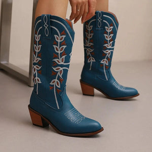 Höga Cowboyboots med Broderi för Dam