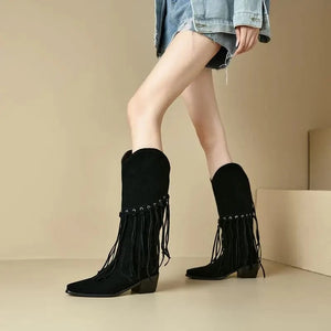 Höga Frans Cowboyboots i Mocka