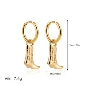 Hoops örhängen med cowboyboots Guld