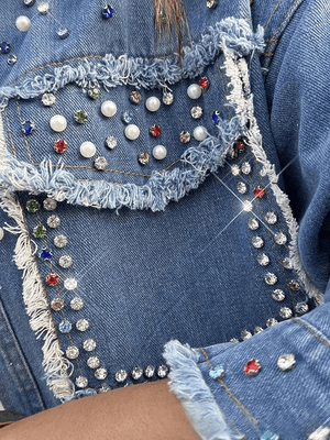 Jeansjacka dam med pärlor och strass