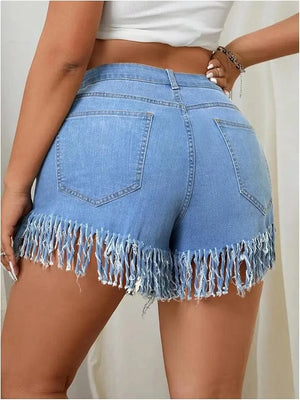 Jeansshorts med fransar för kurviga