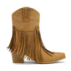 Korta Cowgirl Boots i Mocka med Fransar