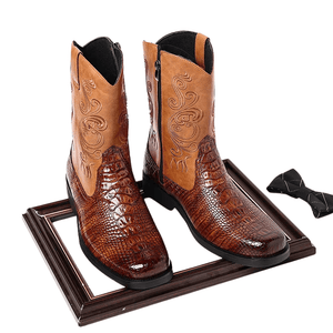 Låga Cowboy Boots Herr i Alligatormönster med Dragkedja