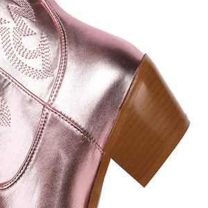 Låga cowboyboots i glänsande läderlook med broderi