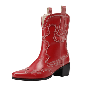 Låga Cowboyboots med Kontrastsöm för Dam Röd / 35