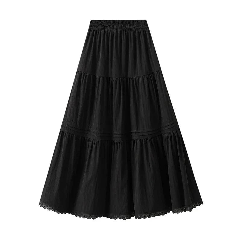 Lång kjol med volanger och spetsdetaljer Svart / One Size