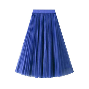 Lång plisserad kjol Blå / One Size