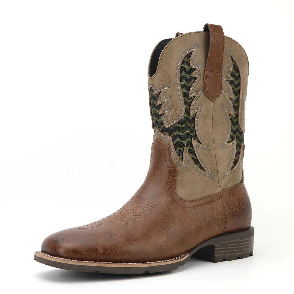 Tvåfärgade Cowboy Boots Herr med Fyrkantig Tå